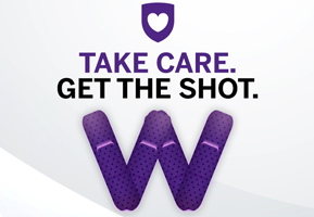 purple bandages in the shape of a W