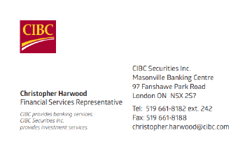 CIBC business card for Christopher Harwood
