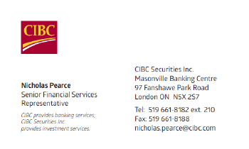 CIBC business card for Nicholas Pearce